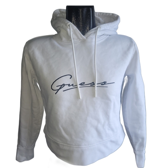 Guess Active White Cropped Pullover Hoodie S - Picture 2 of 8